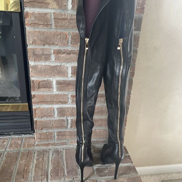 Azalea Wang Tiernan Thigh High Racer Boots Size 7.5 Stiletto Point Toe Clubwear - Picture 4 of 16